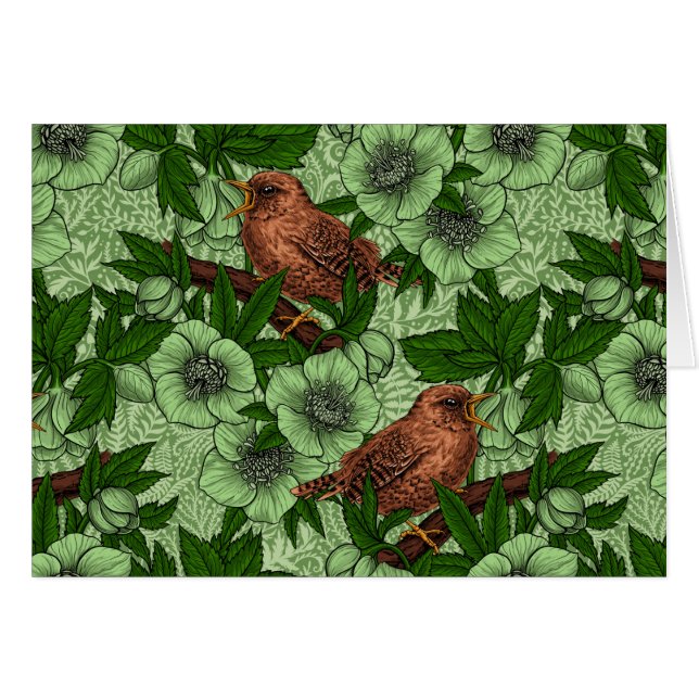 Wren y hellebore, verde claro (Anverso (Horizontal))