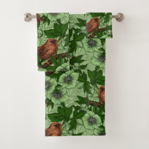 Wren y hellebore, verde claro
