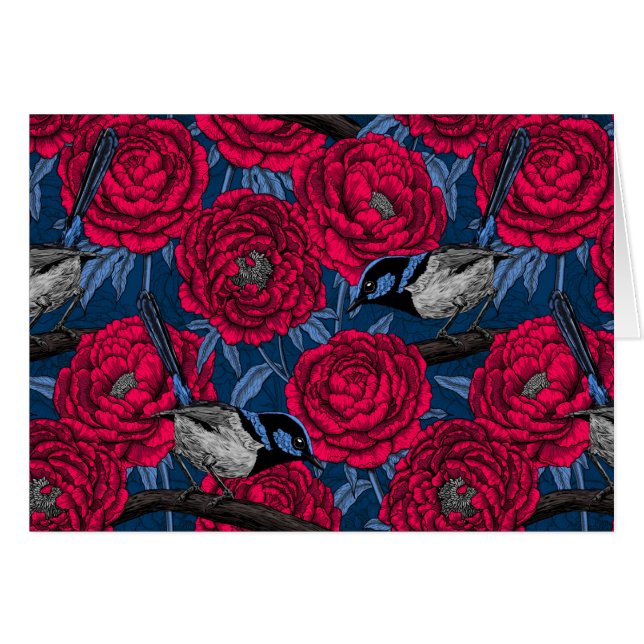 Wrens en las peonías (Anverso (Horizontal))