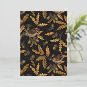Wrens y bellotas sobre negro