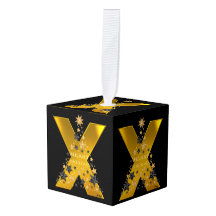 "X Feliz Navidad Cubo de Madera Ornamento