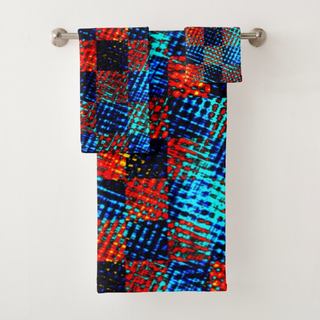 Xadrez azul, laranja, falso sujo com manchas. (In situ)