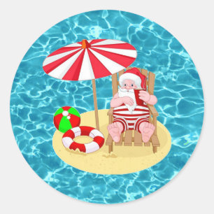xmas beach santa claus pegatina redondo clásico
