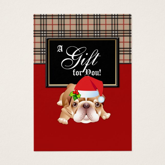 Xmas Fashion Gift Card Designer Plaid Holly Dog R (Frente)