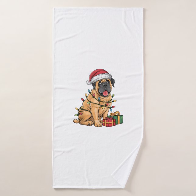 Xmas Iluminando Santa Hat España Mastiff Perro Cri (Toalla de baño)