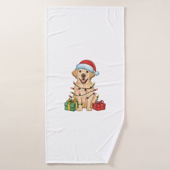Xmas Iluminando Santa Hat Labrador Recuperador Per (Toalla de baño)