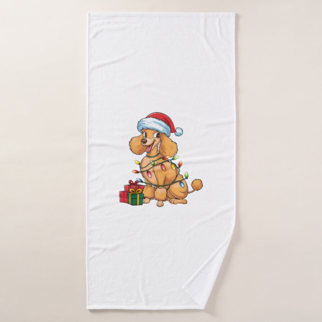 Xmas Iluminando Santa Hat Poodle Perro Navidades _ (Toalla de baño)