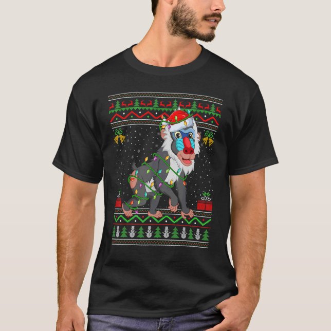 Xmas Lights Ugly Sweater Style Santa Baboon Christ (Anverso)
