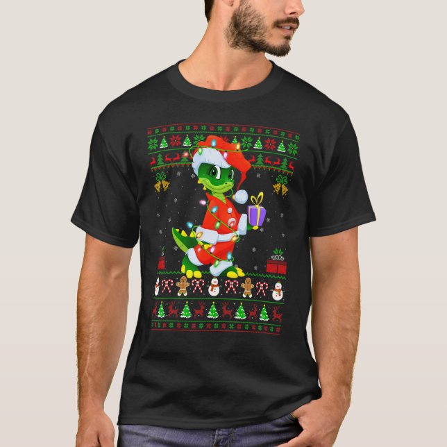 Xmas Lights Ugly Sweater Style Santa Crocodile Chr (Anverso)