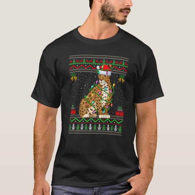 Xmas Lights Ugly Sweater Style Santa Jaguar Christ (Anverso)