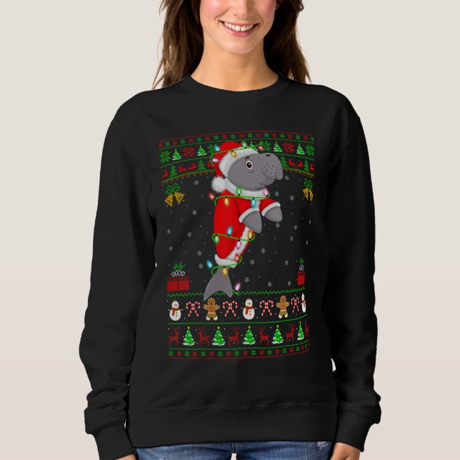 Xmas Lights Ugly Sweater Style Santa Manatee Chris (Anverso)