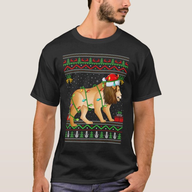 Xmas Lights Ugly Sweater Style Santa Mountain Lion (Anverso)