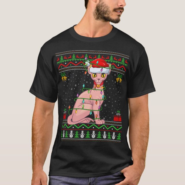 Xmas Luces Estilo Suéter Gato Santa Sphynx Ch (Anverso)