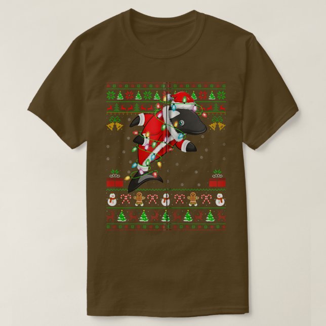 Xmas Luces Ugly Sweater Style Santa Orca Christma (Diseño del anverso)