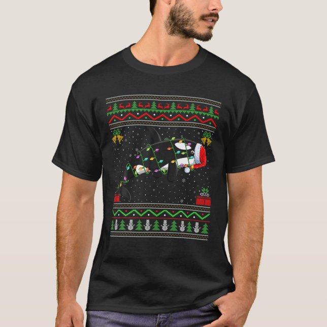Xmas Luces Ugly Sweater Style Santa Orca Fish Chr (Anverso)