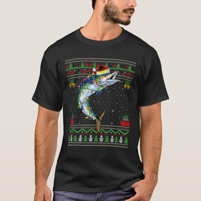 Xmas Luces Ugly Sweater Style Santa Wahoo Fish Ch (Anverso)