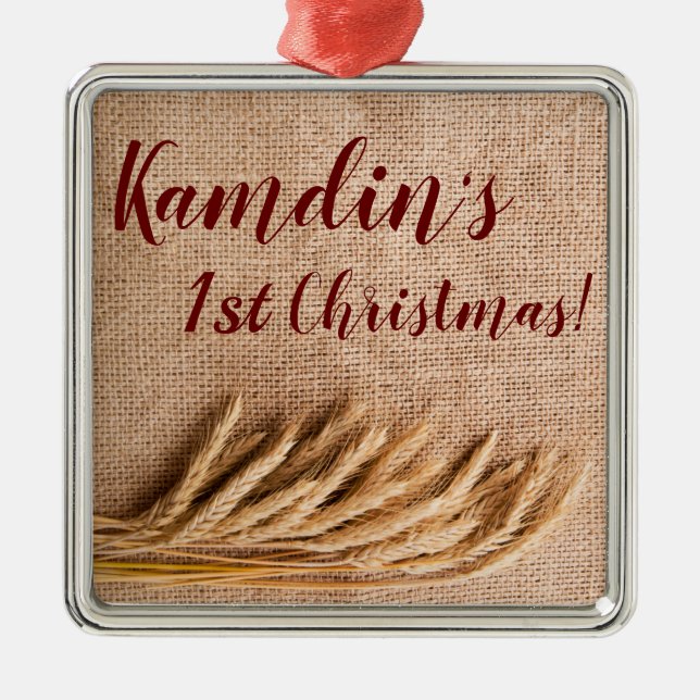 XMAS personalizado: Trigo con ornamento en Burlap  (Frente)