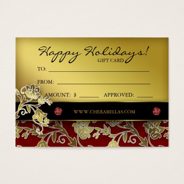 Xmas Salon Gift Card Spa Floral Red Gold (Frente)