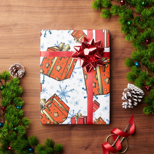 Xmas Scandi Snowflakes Paquetes Rojos Papel de aju (Regalo de vacaciones)