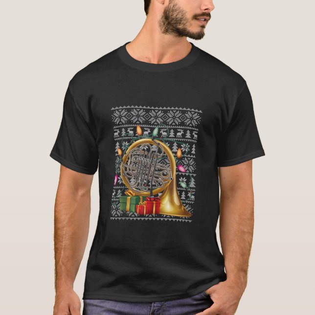 Xmas Sweater Style Ugly Musical Francés Horn Chris (Anverso)