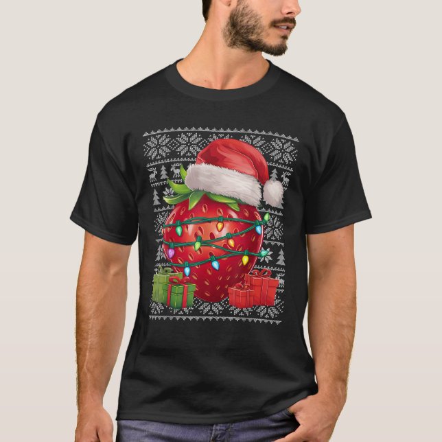Xmas Sweater Style Ugly Santa Hat Frutos de fresa (Anverso)