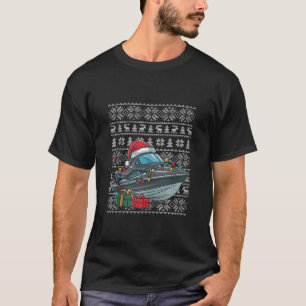 Xmas Sweater Style Ugly Santa Hat Jet Boat Christi