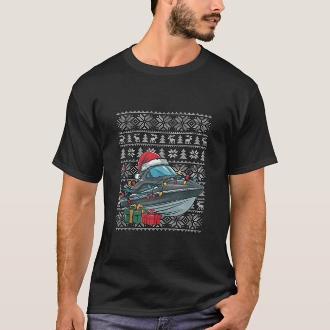 Xmas Sweater Style Ugly Santa Hat Jet Boat Christi (Anverso)