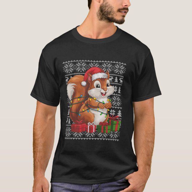 Xmas Sweater Style Ugly Santa Hat Squirrel Navidad (Anverso)