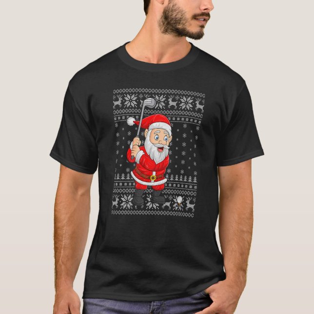 Xmas Sweater Style Ugly Santa Playing Golf Christm (Anverso)