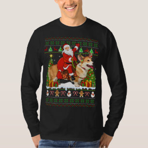 Xmas Sweater Ugly Santa Riding Corgi Dog Navidades