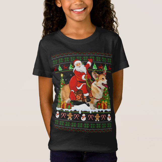 Xmas Sweater Ugly Santa Riding Corgi Dog Navidades (Anverso)