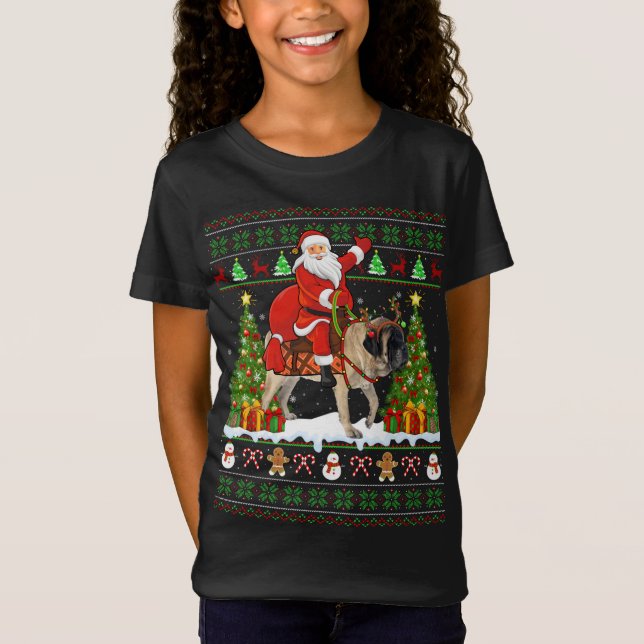 Xmas Sweater Ugly Santa Riding English Mastiff Dog (Anverso)