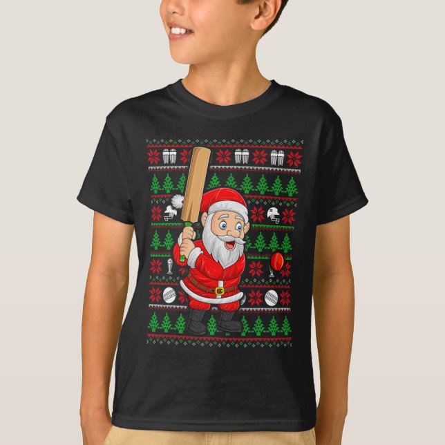 Xmas Ugly Sweater Style Santa Playing Cricket Chri (Anverso)