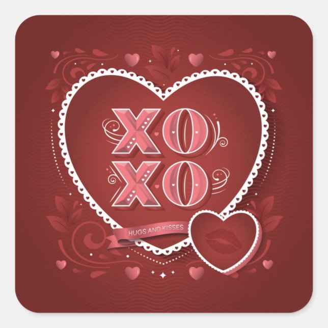 XOXO (Abrazos y Besos) / Calcomanías Cuadradas (Anverso)