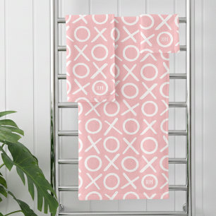 XOXO Abrazos y Besos Monograma Moderno Rosa Pastel