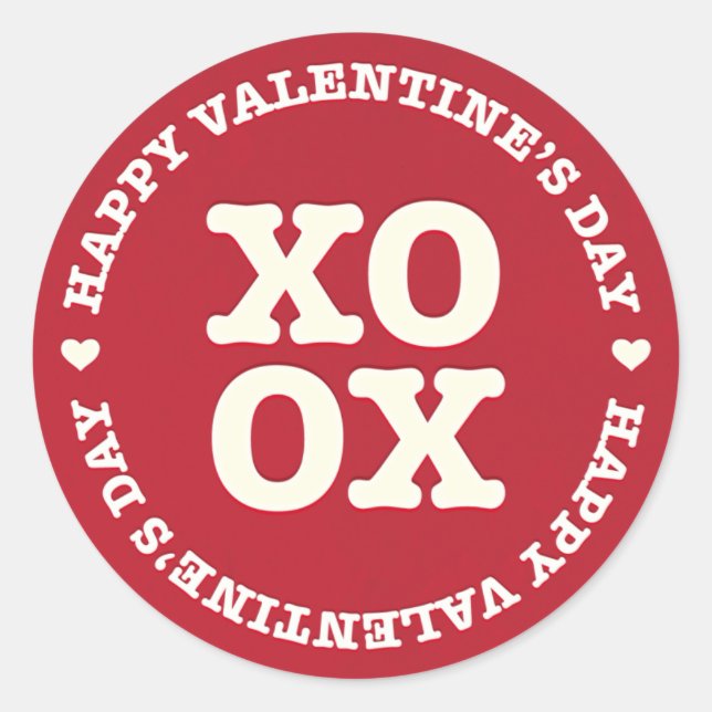 XOXO Feliz Pegatina de San Valentín | Rojo (Anverso)
