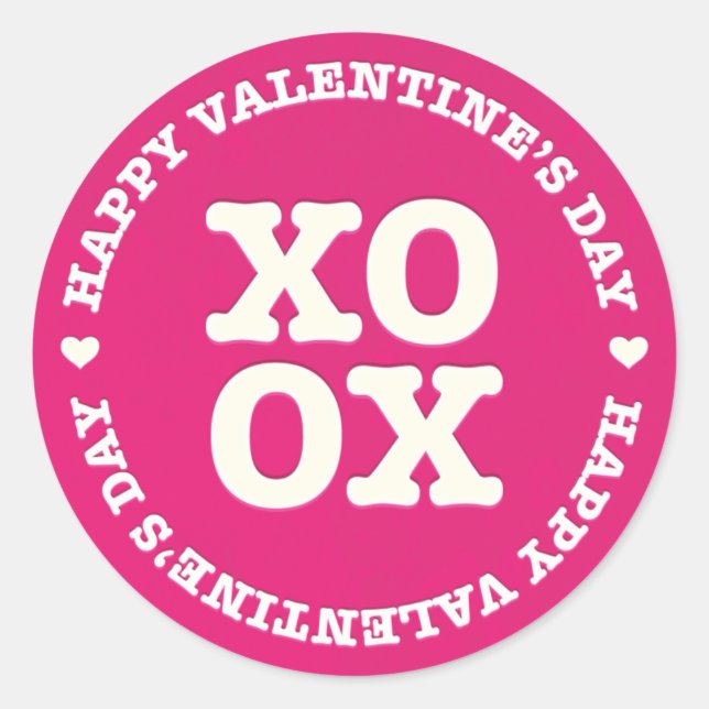 XOXO Feliz Pegatina de San Valentín | Rosa (Anverso)
