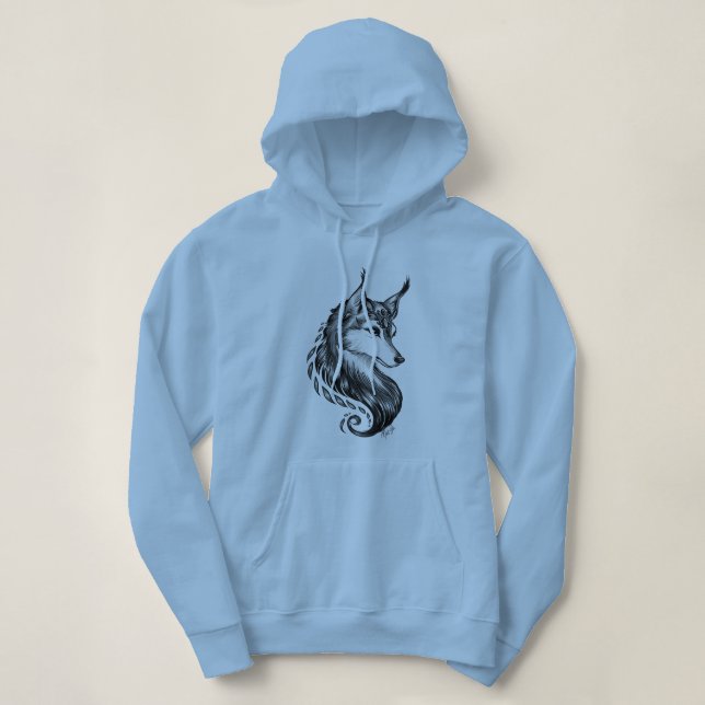 Y blanca sudadera con capucha dibujada mano negra (Diseño del anverso)