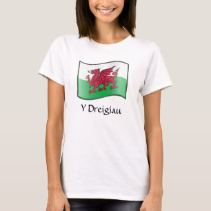 Y Dreigiau ondeando camiseta con bandera galesa