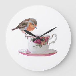 ¿Ya es hora de tomar té? Robin en un reloj de taza