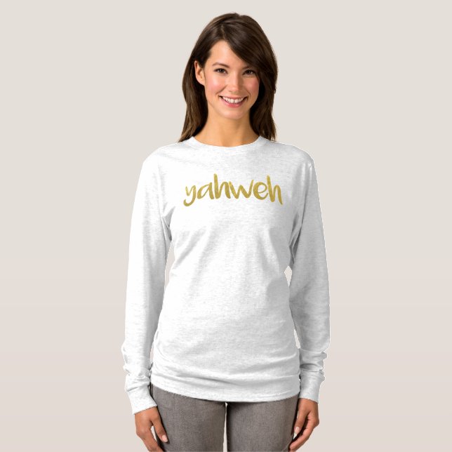 YAHWEH Gold Lettering Hebreo Nombre De La Camiseta (Anverso completo)