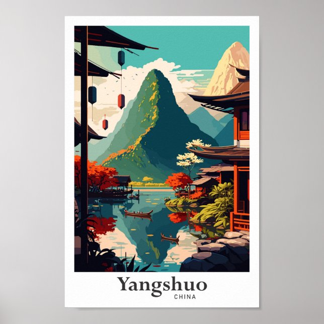 Yangshuo China Ilustracion de arte de viajes (Frente)