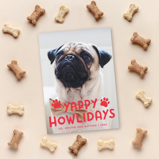 Yappy Howlidays Cute Funny Dog Tarjeta fotográfica (Subido por el creador)