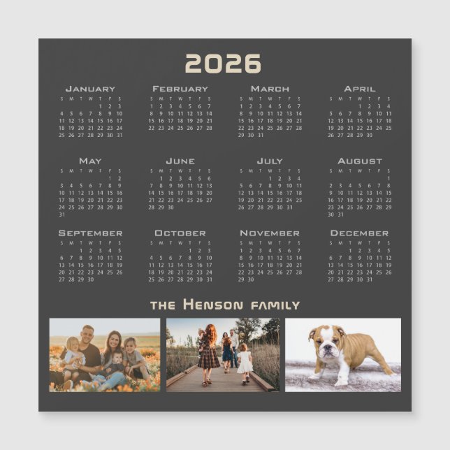 Year 2026 Calendar 3 Family Photo Collage  (Anverso)