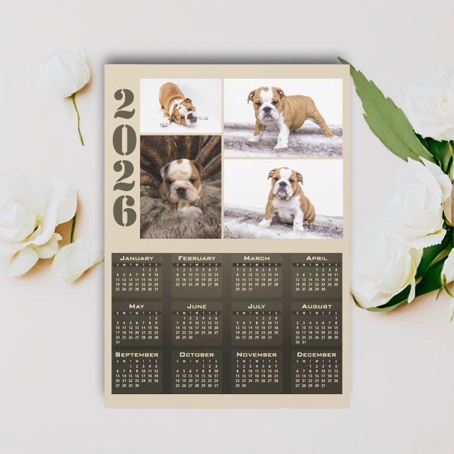 Year 2026 Calendar Dog Pet 4 Photo Collage Magnet (Subido por el creador)