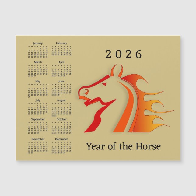 Year of the Horse 2026 Calendar Magnetic Card (Anverso)