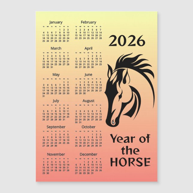 Year of the Horse 2026 Calendar Magnetic Card (Anverso)