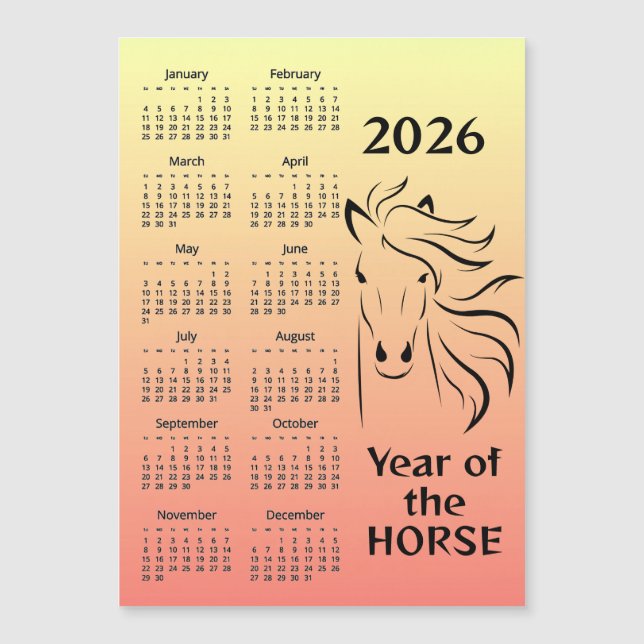 Year of the Horse 2026 Calendar Magnetic Card (Anverso)