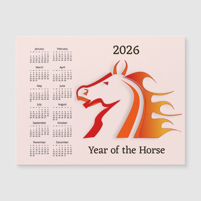 Year of the Horse 2026 Calendar Magnetic Card (Anverso)