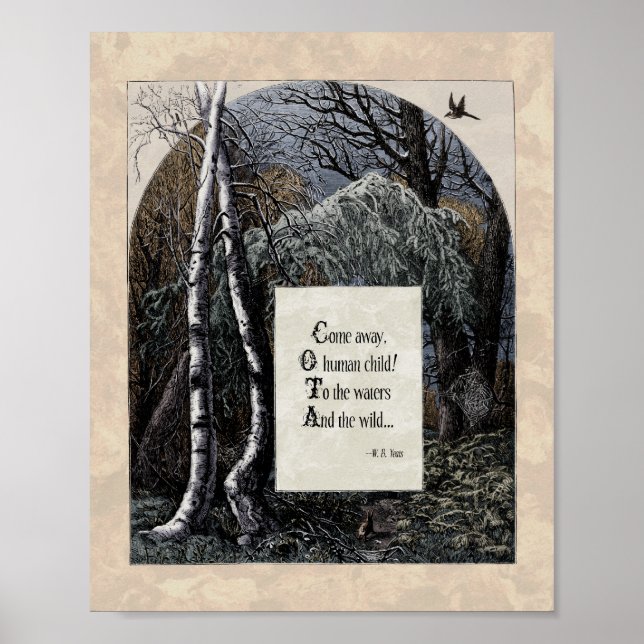 Yeats "El niño robado" Poema de arte victoriano 8x (Frente)